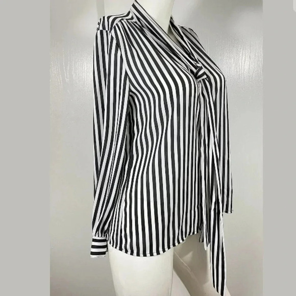 NWT Worthington Stripped Tie Neck Shirt Blouse Top size small long sleeve - Picture 3 of 7